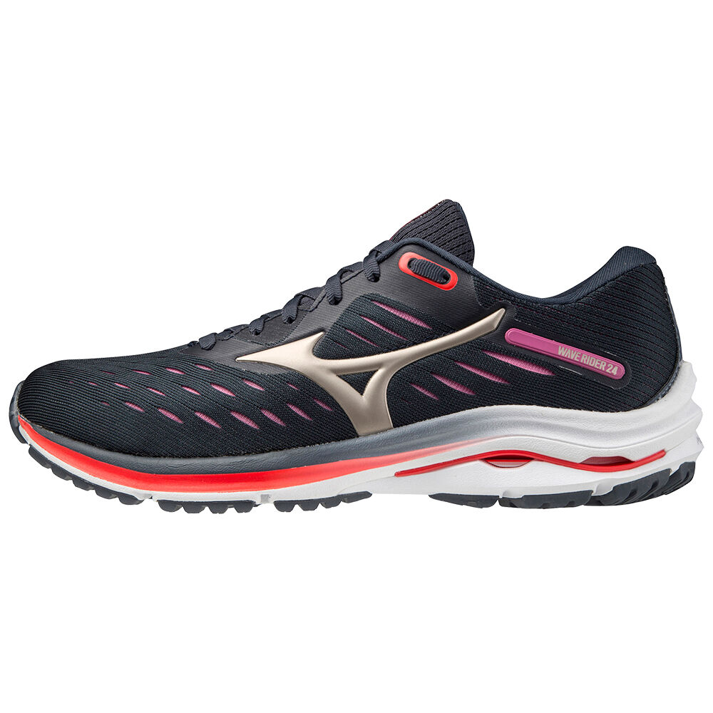 Zapatillas Running Mizuno Wave Rider 24 Mujer Azul Marino/Doradas Ofertas RKZB-75263